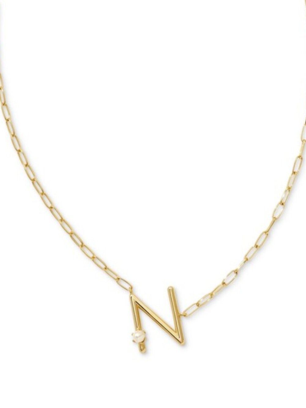 💞💞💖 Kendra Scott Pearl Gold Letter N Short Pendant Necklace Freshwater Pearl